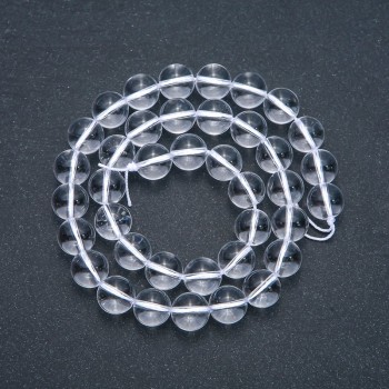 Rock crystal beads on a thread, smooth round beads, 10 mm diameter, 38 cm long