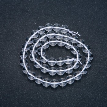 Rock crystal beads on a thread, smooth round beads, 8.5 mm diameter, 38 cm length