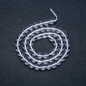 Smooth Round Beads of Rock Crystal on a Thread, 6 mm Diameter, 38 cm Length