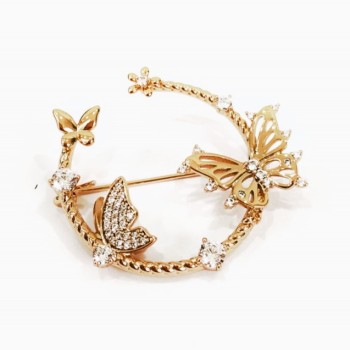 Xuping Brooch 18K Gold Plating, White and Petrol Rhinestones, Diameter 32×35 mm +