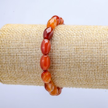 Elastic carnelian bracelet with barrel beads, 8x12 mm diameter, length 18 cm+