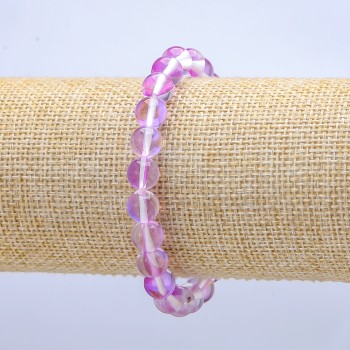 Elastic bracelet with opal glass 'Purple Chameleon', smooth beads, diameter 8 mm +-, length 18 cm +