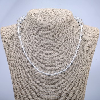 Necklace with rock crystal beads — smooth round spheres, diameter 10 mm, length 45 cm