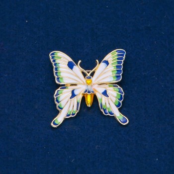 Butterfly Brooch in Golden Metal with Enamel, 36x36 mm