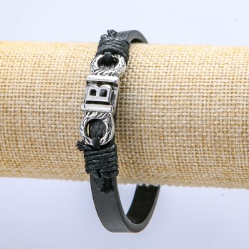 Bracelet with a metal inlay, 21 cm long, 10 mm thick, eco-leather, black