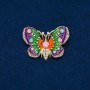 Butterfly Brooch in gold-tone metal, enamel, pink, green and white crystals, 44x30mm+
