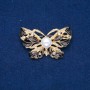 Butterfly Brooch in Gold-Toned Metal, Black Enamel, White Crystals and Pearl Bead, 46x30mm