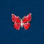 Butterfly Brooch in Golden Metal, Red Enamel and White Crystals 32x37 mm +