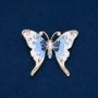 Butterfly Brooch in Gold-Tone Metal, Enamel, and White and Petrol Crystals, 52x42 mm +