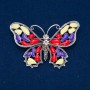 Butterfly Brooch in Silvery Metal, Enamel, and White Crystals, 48×70 mm +