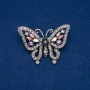Butterfly Brooch with Gold-Tone Metal and Crystals, Gray, Purple, Pink and Yellow, 38x52mm +