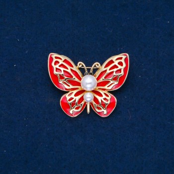 Butterfly Brooch in gold-tone metal, enamel and beads, 30x40mm +
