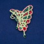 Butterfly Brooch with Lime Green, Green, Burgundy, and Petrol Crystals, Gold-Tone Metal 75x50 mm +