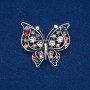 Butterfly Brooch in Silver-Toned Metal with Pink, Gray, and Gasoline-Colored Crystals, 46x52 mm