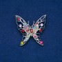 Butterfly Brooch, silver-toned metal, multicolored crystals 47x46 mm +