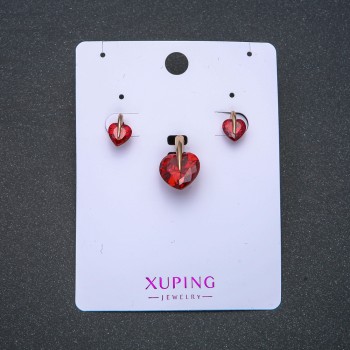 Xuping Earrings and Pendant Set 'Red Hearts' 18k Gold Plating with Red Hearts 7x10 mm and 18x12 mm