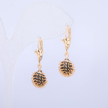 Xuping Earrings 18K Gold Plating Hedgehog with Black Crystals 30x10 mm +
