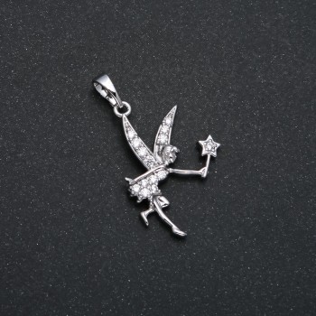 Pendant Xuping Rhodium Fairy with White Crystals, 32×18 mm diameter +