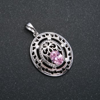 Pendant Xuping Rhodium-plated with pink crystal, diameter 29x19mm +