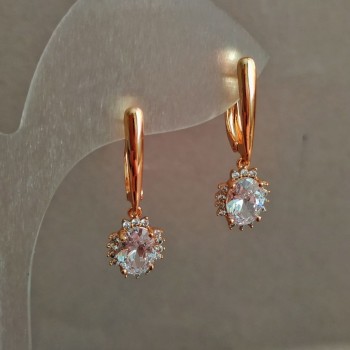 Xuping Earrings 18K Gold Plating with White Rhinestones and White Crystal, 8.8 mm diameter, 28 mm length