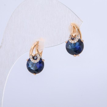 Xuping 18K Gold Plated Earrings with White Crystals and Blue Crystal, 15x8 mm Diameter +