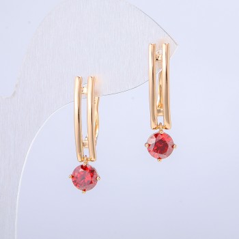 Xuping 18K Gold-Plated Earrings with Red Crystal, 26×4.5 mm diameter +