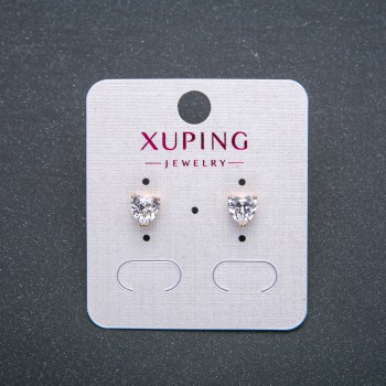 Heart Stud Earrings Xuping 18K Gold Plating with White Crystal, 6mm Diameter +