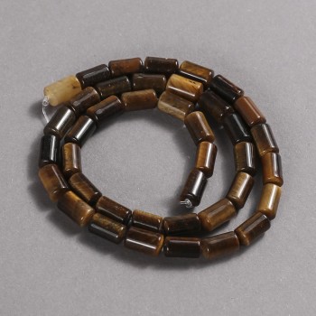 Tiger's Eye Beads on a Natural Stone Thread, Smooth Cylinder, Diameter 10x6 mm, Length 41 cm