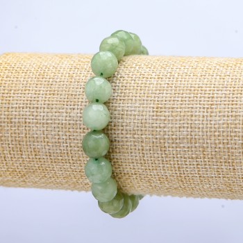 Faceted Jade Bead Bracelet on Elastic, 10mm Diameter (Synthetic Jade)
