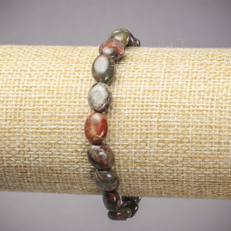 Elastic bracelet with Picasso Jasper natural stone, smooth oval, diameter 10x8 mm, length 18 cm