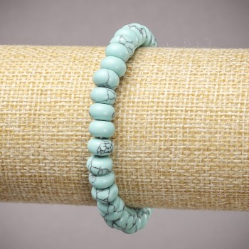 Elastic Turquoise Rondelle Bracelet (synthetic), Smooth rondelles, 8×5 mm, 18 cm length
