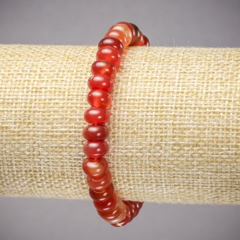 Elastic bracelet with natural carnelian smooth rondelles, diameter 8x5 mm, length 18 cm