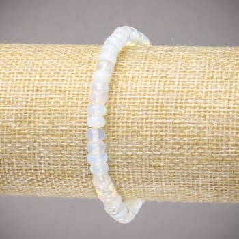 Elastic bracelet with synthetic moonstone, smooth rondelle beads, 6×4 mm diameter, length 18 cm ±