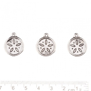 Pendant hardware 'Medallion Ornament Petals' metal color 'silver' pack 20 g +/- 8 pcs