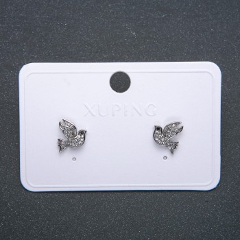 Earrings 'Birds' Xuping Rhodium-plated with White Crystals, 12 mm diameter