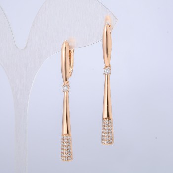 Xuping Earrings, 18K Gold Plating with White Crystals, Length 50mm