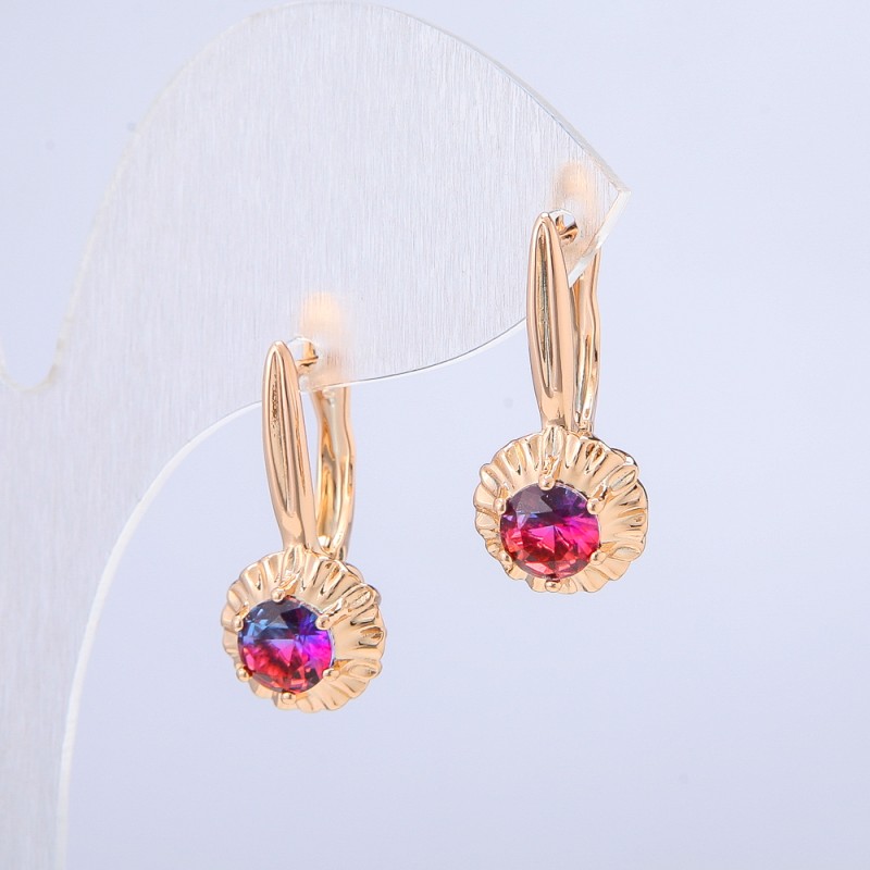 Xuping Earrings with 18K Gold Plating and Blue-Violet Crystal, 27x10 mm diameter +