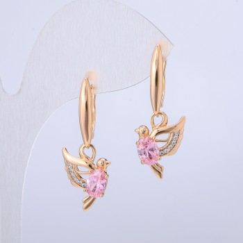 Earrings 'Birds' Xuping with 18K Gold Plating, white crystals and pink crystals, diameter 32x12mm +