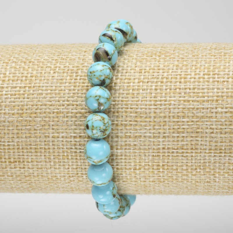 Elastic bracelet with turquoise Imperial Jasper (pressed) smooth bead, 8 mm diameter+