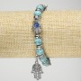 Turquoise Bead Bracelet on Elastic, about 8 mm in diameter, with silver palm-shaped inserts and pendants, length 18 cm+