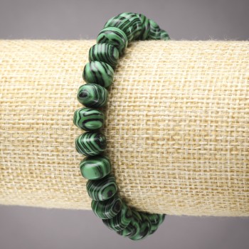 Malachite Elastic Bracelet (pressed) Smooth Rondel, 9×7 mm diameter+