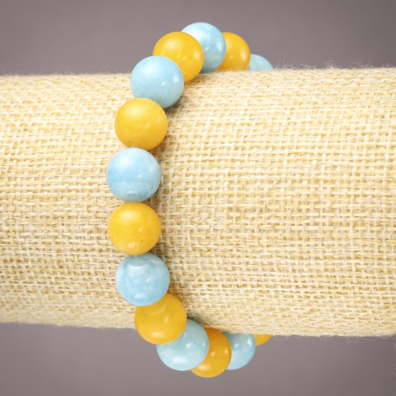 Bracelet with Aquamarine and Citrine, smooth beads, 10 mm diameter, length 18 cm (stretch)