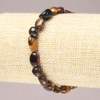 Elastic bracelet with Bull's Eye, Falcon's Eye, and Tiger's Eye stones, tumbled, diameter 6x8 mm+