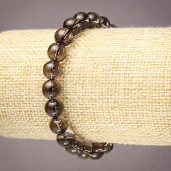 Elastic bracelet with natural smoky quartz beads, smooth 8 mm diameter