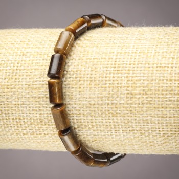Elastic bracelet made of natural Tiger's Eye stone, smooth cylindrical beads, diameter 10x6 mm+