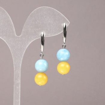 Earrings with natural stones Aquamarine and Citrine, diameter 10 mm, length 40 mm