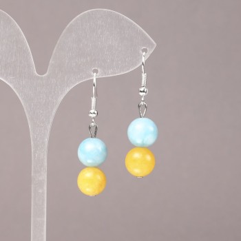 Earrings with natural Aquamarine and Citrine stones, diameter 10mm ±, length 43mm ±