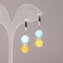 Earrings with natural Aquamarine and Citrine stones with white crystals, diameter 10 mm, length 43 mm