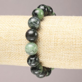 Elastic bracelet with natural zoisite beads, smooth 12 mm spheres