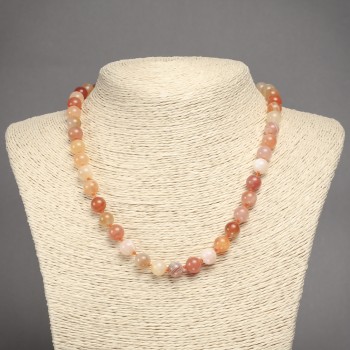 Orange agate natural-stone necklace – smooth beads, 8.5 mm diameter, 45 cm length